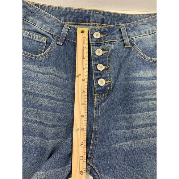 Womens Button Fly Jeans Size 28 " Waist High Rise Medium Wash Denim Straight - Picture 5 of 9